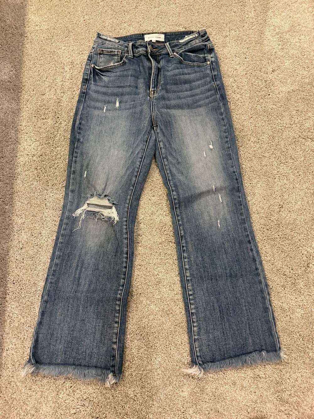 Risen Jeans RDP5051 Distressed Raw Hem Flare Denim Jeans Size 7/28